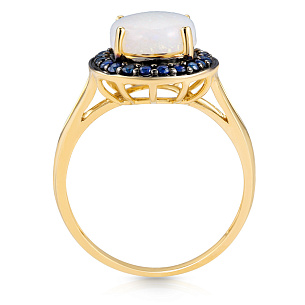 Кольцо из желтого золота с сапфирами, опал