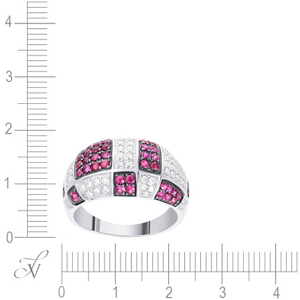 Кольцо из белого золота с бриллиантами, рубинами