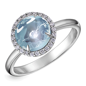 Кольцо из белого золота с бриллиантами, топазом