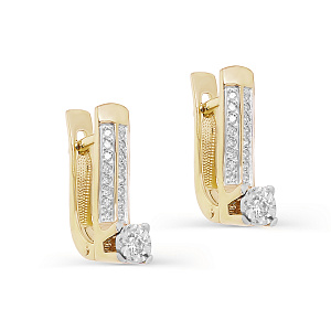 Серьги с английским замком из желтого золота с бриллиантами