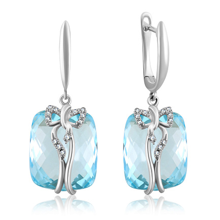 Серьги из белого золота с бриллиантами, топазом