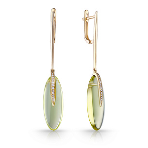 Серьги с английским замком из желтого золота с бриллиантами и кварцами