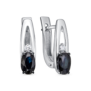 Серьги с английским замком из белого золота с сапфиром