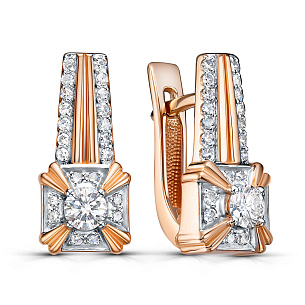 Серьги с английским замком из красного золота с бриллиантом