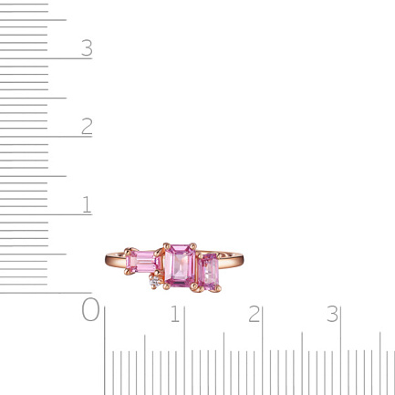 Кольцо из красного золота с бриллиантом, сапфиром