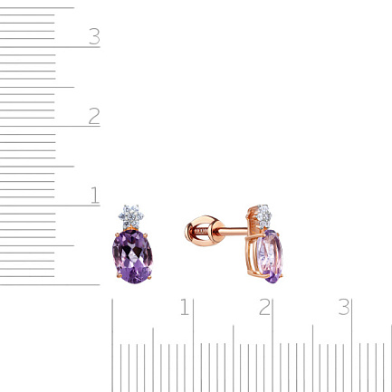 Пусеты из красного золота с аметистами, фианитами