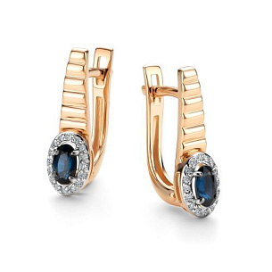 Серьги с английским замком из красного золота с бриллиантом