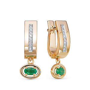 Серьги из красного золота с бриллиантами, изумрудом