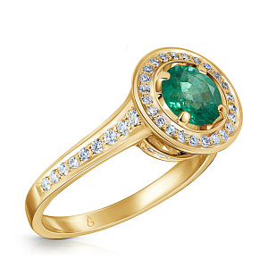 Кольцо из желтого золота с бриллиантами, изумрудом