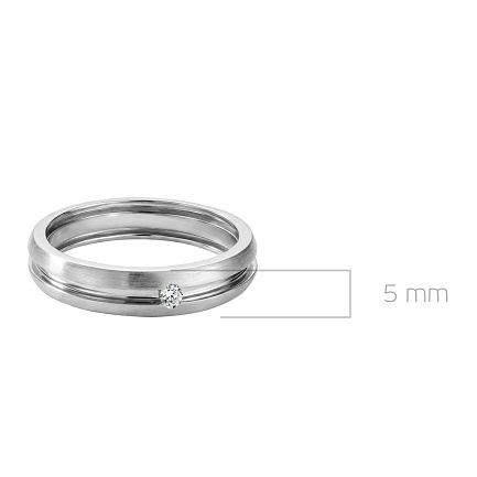 Кольцо обручальное из белого золота с бриллиантом