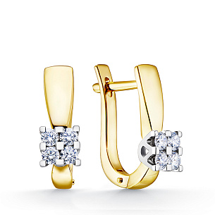 Серьги из желтого золота с бриллиантом