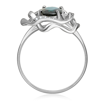 Кольцо из белого золота с бриллиантами, сапфиром