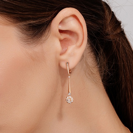 Серьги с английским замком из красного золота с бриллиантами