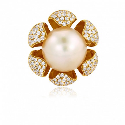 Кольцо из белого золота с бриллиантами, жемчугом