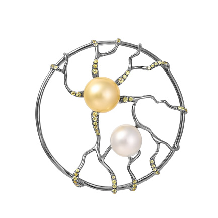 Подвеска из золота с жемчугом, сапфирами