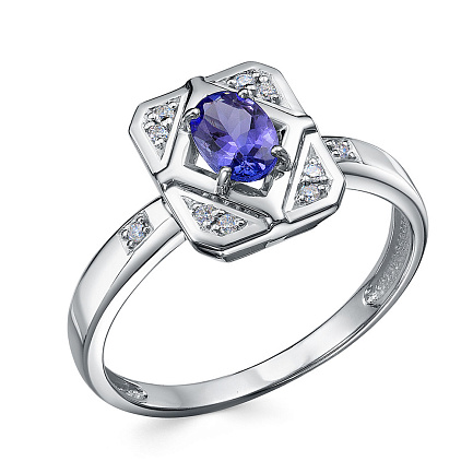 Кольцо из белого золота с бриллиантами, танзанитом