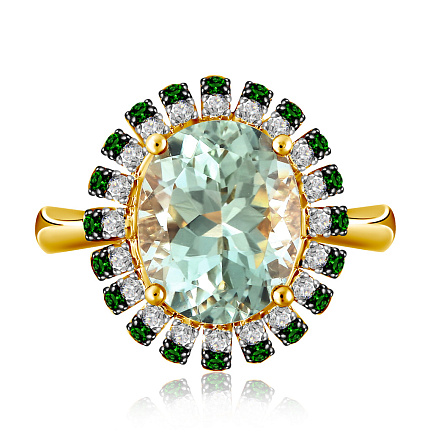 Кольцо из желтого золота с бриллиантами, аметистом