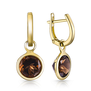 Серьги с раухтопазом и бриллиантами из желтого золота с английским замком