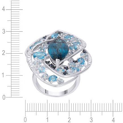 Кольцо из белого золота с бриллиантами, сапфирами