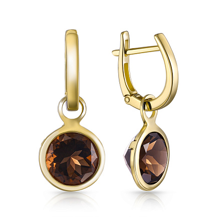 Серьги с английским замком из желтого золота с раухтопазом