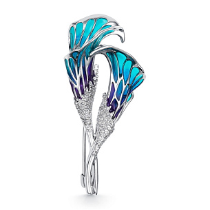 Брошь из серебра с фианитом и эмалью