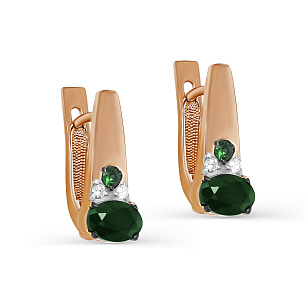 Серьги с английским замком из красного золота с изумрудом