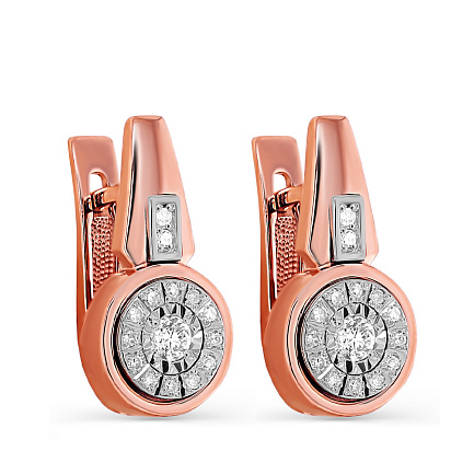 Серьги с английским замком из красного золота с бриллиантами