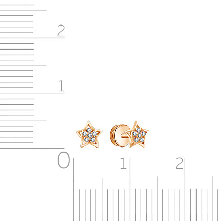 Пусеты из красного золота с фианитом