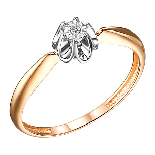 Кольцо из красного золота с бриллиантом