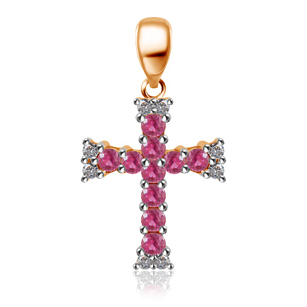 Крест из красного золота с рубинами и бриллиантами