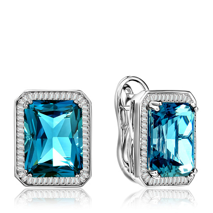 Серьги с английским замком из белого золота с бриллиантами