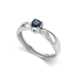 Кольцо из белого золота с бриллиантами, сапфиром
