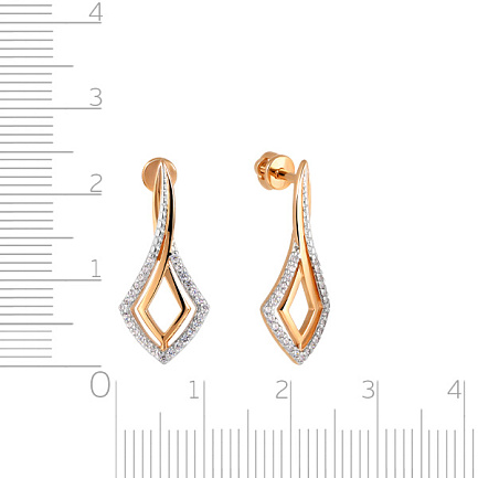 Серьги-пусеты из красного золота с фианитом