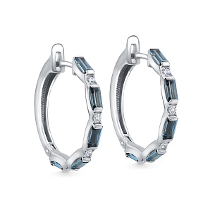 Серьги с английским замком из белого золота с топазом