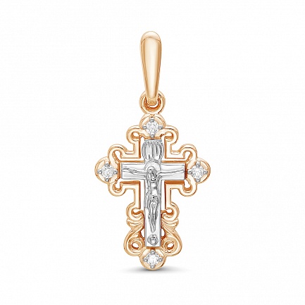Крест из комбинированного золота с бриллиантами