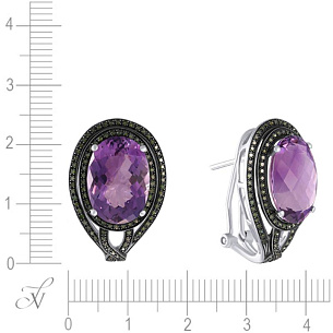 Серьги из белого золота с бриллиантами, аметистами