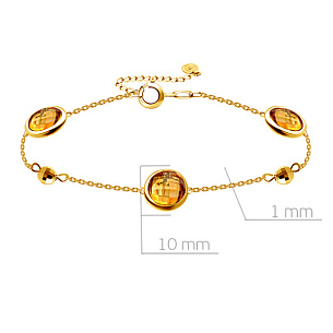 Золотой браслет декоративный с цитрином, плетение якорное