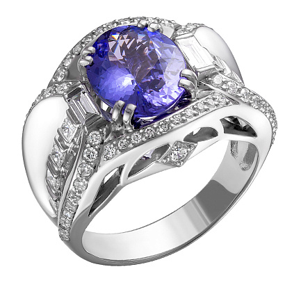 Кольцо из белого золота с бриллиантами, танзанитом