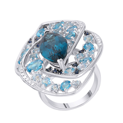 Кольцо из белого золота с бриллиантами, сапфирами