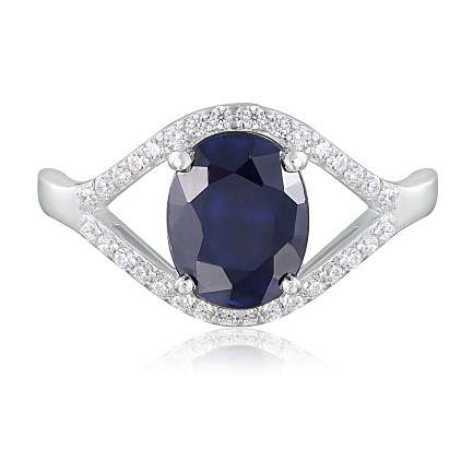 Кольцо из серебра с корундом, фианитом