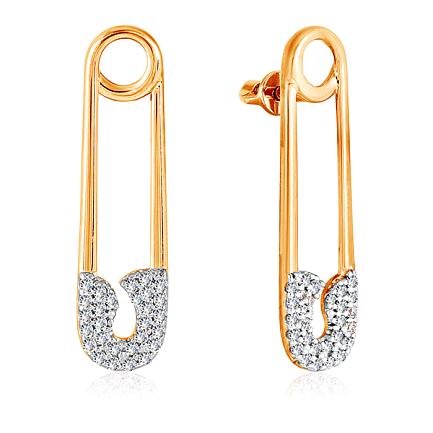 Пусеты из красного золота с фианитом