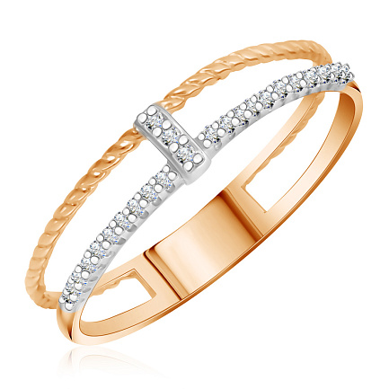 Кольцо из красного золота с фианитом