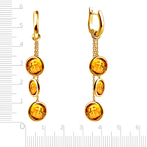 Серьги с английским замком из желтого золота с цитрином