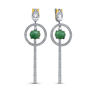 Серьги с английским замком из серебра с фианитами и кварцами