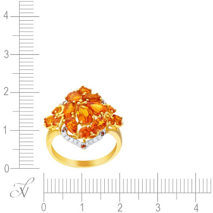 Кольцо из желтого золота с бриллиантами, цитринами
