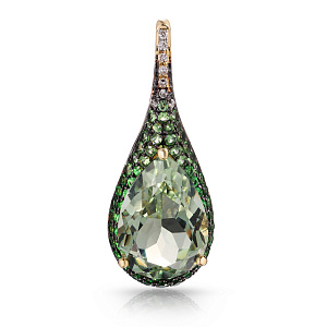 Подвеска из желтого золота с бриллиантами, цаворитами
