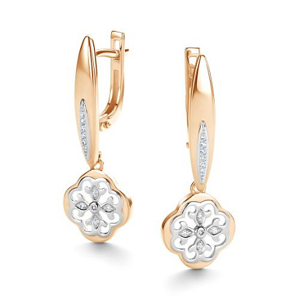 Серьги с английским замком из красного золота с бриллиантами