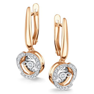 Серьги с английским замком из красного золота с бриллиантом