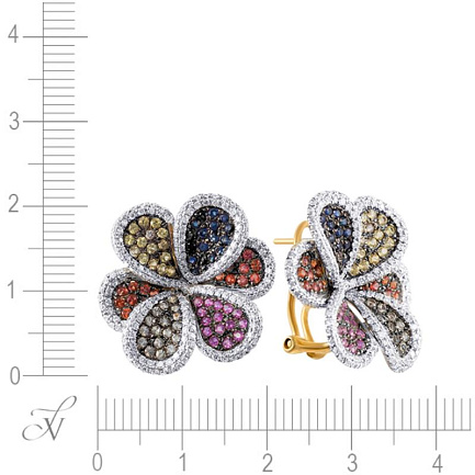 Серьги из желтого золота с бриллиантами, сапфирами