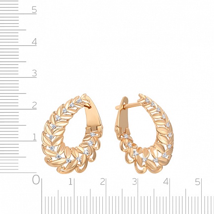 Серьги с английским замком из красного золота с фианитом